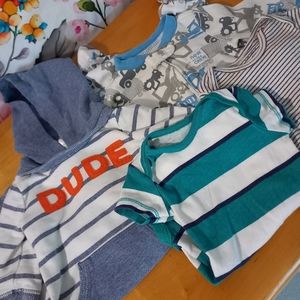 Baby 3m bundle 4pc boy dude stripes trucks footies bodysuits blue gray turquoise